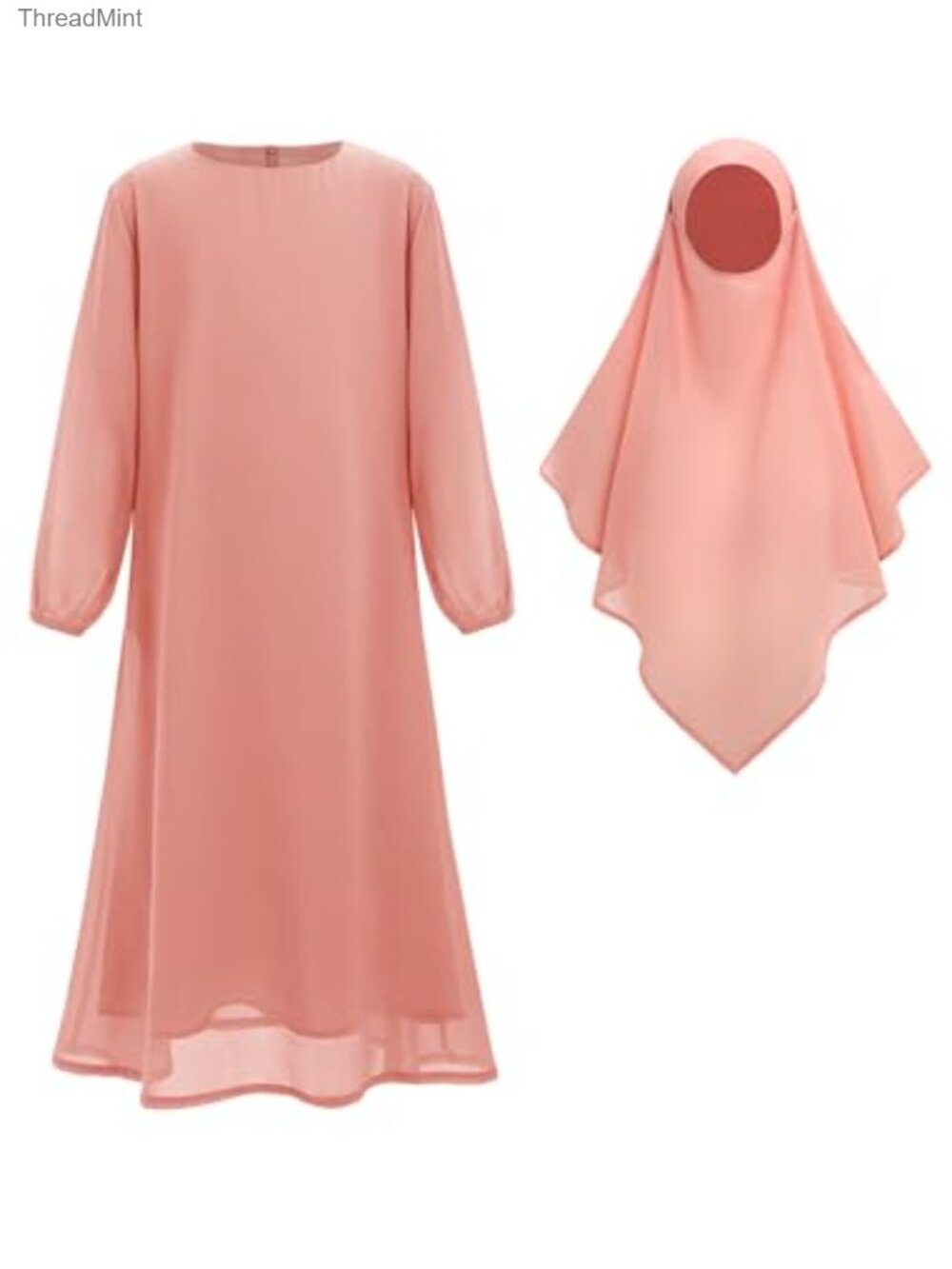 Girls Islamic Abaya Prayer Dress with Hijab Long Sleeve Chiffon Kaftan Robe